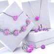 Sada šperků se syntetickým opálem a krystaly Preciosa náušnice a přívěšek světle růžové kulaté 39160.1