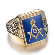 Zlatý pečetní prsten z chirurgické oceli WJHC55 - Svobodní zednáři