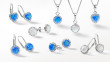 Sada šperků se syntetickým opálem a krystaly Preciosa náušnice, přívěsek a řetízek modré kulaté 39160.1