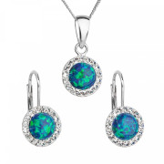 Sada šperků se syntetickým opálem a krystaly Preciosa náušnice a přívěsek zelené kulaté 39160.1