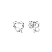 Stříbrné náušnice srdíčka s říční perlou SK19230E