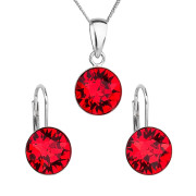Sada šperků s krystaly Swarovski náušnice, řetízek a přívěsek červené kulaté 39140.3