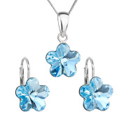 Sada šperků s krystaly Swarovski náušnice, řetízek a přívěsek modrá kytička 39143.3