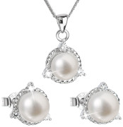 Stříbrná souprava perlových náušnic a přívěsku 29033.1