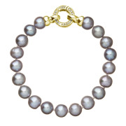 Perlový náramek z pravých říčních perel šedý 23010.3 grey Au plating