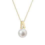 Zlatý náhrdelník s brilantem a perlou 92PB00031