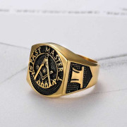 Ocelový prsten se symboly zednářů WJHZ1037