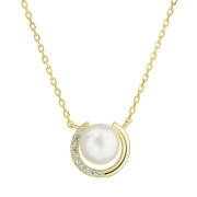 Pozlacený stříbrný náhrdelník s bílou říční perlou 22039.1 Au plating