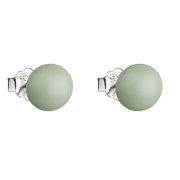 Stříbrné náušnice pecka s perlou Swarovski zelené kulaté 31142.3 pastel green