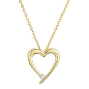 Pozlacený stříbrný náhrdelník srdce s jedním zirkonkem 12053.1 Au plating