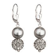 Stříbrné náušnice se syntetickými perlami a krystaly Swarovski šedé 31155.3