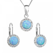 Sada šperků se syntetickým opálem a krystaly Preciosa náušnice a přívěšek světle modré 39160.1