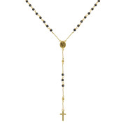 Zlatý náhrdelník růženec s křížem a medailonkem s Pannou Marií RŽ03 černý