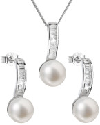 Stříbrná souprava perlových náušnic a přívěsku 29019.1