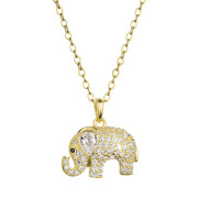 Pozlacený stříbrný náhrdelník slon s bílými zirkony 12060.1 Au plating