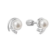 Náušnice peckové s perlou a zirkony 21091.1B