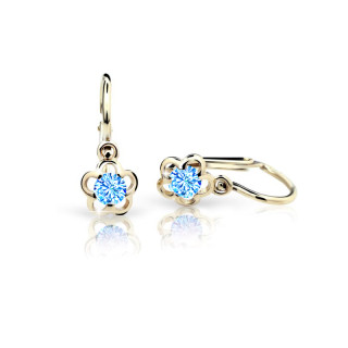 Zlaté dětské náušnice kytičky C1945Z-Světle modrá