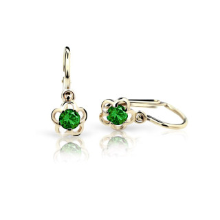 Zlaté dětské náušnice kytičky C1945Z-Zelená