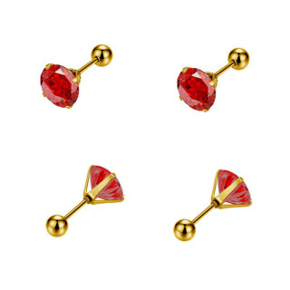 Pozlacené náušnice z chirurgické oceli na šroubek WJHE1243-Červená
