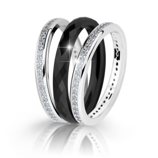 Krásný dámský prsten z keramiky a stříbra Cerafi Kombinacione Nero 126