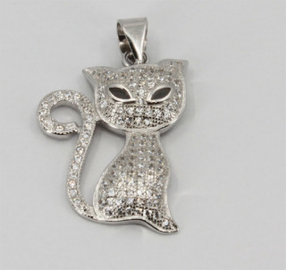 Přívěsek kočka stříbro se zirkony 302945006