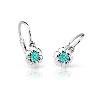 Zlaté dětské náušnice z bílého zlata C2151B-Zeleno modrá