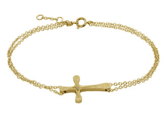 Jemný náramek z chirurgické oceli zaltý křížek BSS778