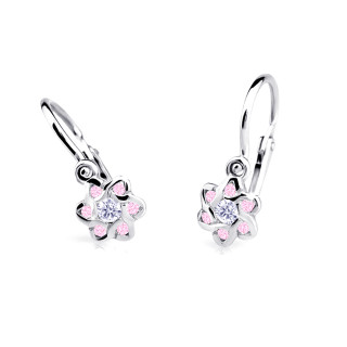 Náušnice pro miminka z bílého zlata C2149B-Pink Full