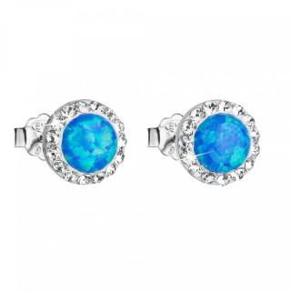 Stříbrné náušnice se syntetickým opálem a Preciosa krystaly 31217.1 blue