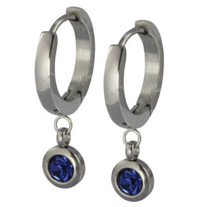 Náušnice větší kroužky z chirurgické oceli se zirkonem ESS651 - Sapphire