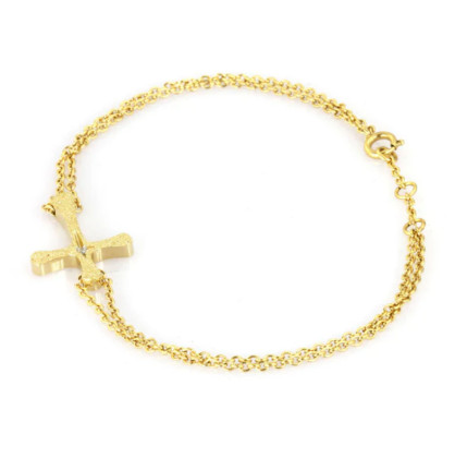 Zlatý ocelový náramek křížek BSS778