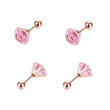 Pozlacené náušnice z chirurgické oceli na šroubek WJHE1246-Růžová