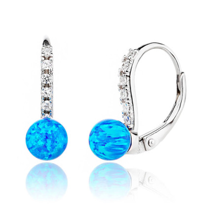 Stříbrné náušnice s modrým opálem a zirkony 313365001B
