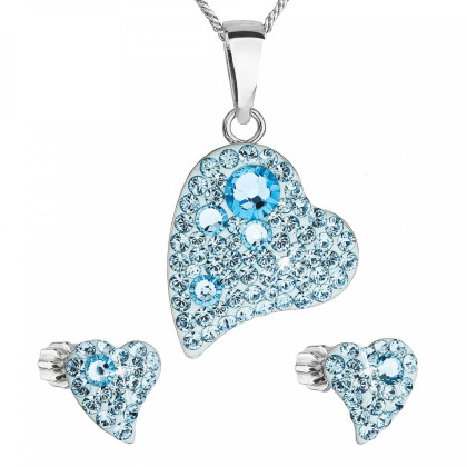 Sada šperků s krystaly Swarovski náušnice,řetízek a přívěsek modré srdce 39170.3