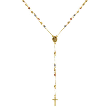 Zlatý náhrdelník růženec s křížem a medailonkem s Pannou Marií RŽ07 multi
