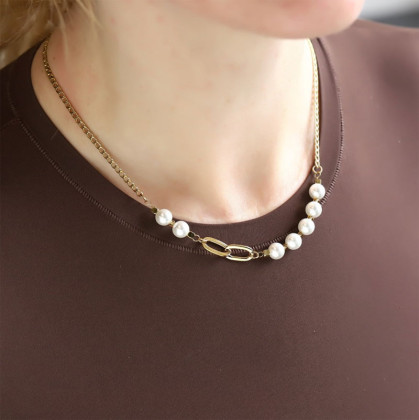 Dámský náhrdelník z chirurgické oceli a perel NSS1044