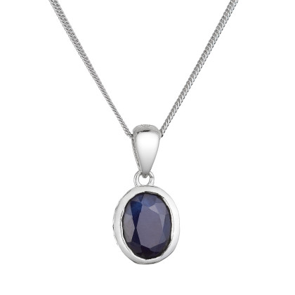 Stříbrný náhrdelník s pravým minerálním kamenem temně modrý 12087.3 dark sapphire