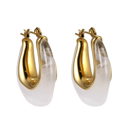 Pozlacené ocelové náušnice s pryskyřicí MESS45 - White