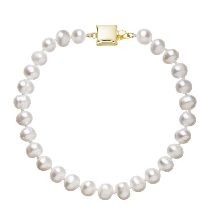 Perlový náramek z říčních perel se zlatým zapínáním 923001.1/9268A bílý