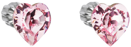 Stříbrné náušnice pecky  srdíčka s kamínky Swarovski 31139.3 Růžová