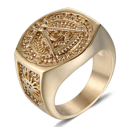 Zlatý pečetní prsten z chirurgické oceli WJHZ63 - Svobodní zednáři