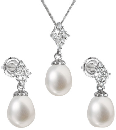 Stříbrná souprava perlových náušnic a přívěsku 29018.1