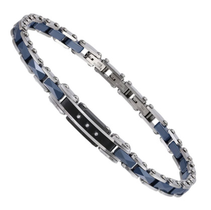 Náramek na ruku z oceli a keramiky CBS31 - Navy Blue