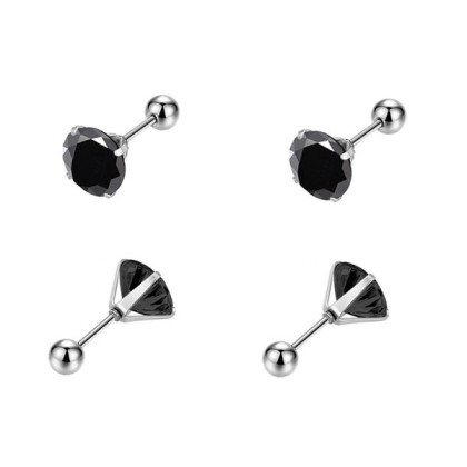 Ocelové náušnice pecky s černými zirkony WJHE1244ST-BC