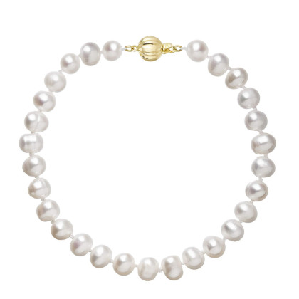 Perlový náramek z říčních perel se zlatým zapínáním 923001.1/9272A bílý