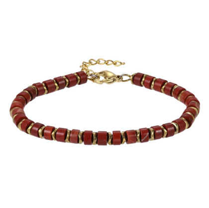Dámský náramek z pozlacené oceli s červeným minerálem BSS1085R