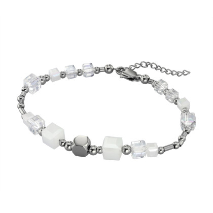 Náramek na ruku z chirurgické oceli a skleněných korálků BSS814WH