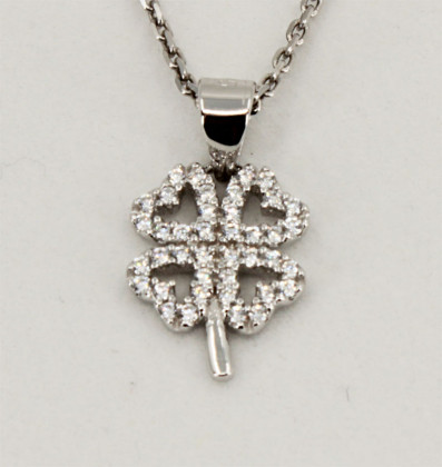 Stříbrný přívěsek čtyřlístek se zirkony 306526004