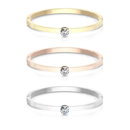 Pevný ocelový náramek se zirkonem 0986