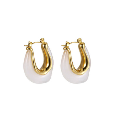 Pozlacené náušnice z chirurgické oceli s pryskyřicí MESS45 - White